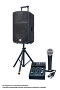 Combo de Sonido Portátil 15” con Consola, Micrófono y Pedestal