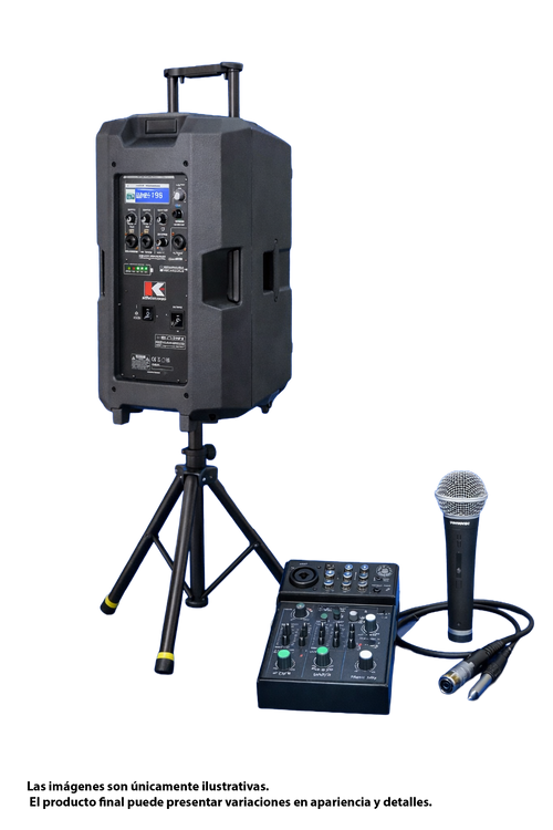 Combo de Sonido Portátil 15” con Consola, Micrófono y Pedestal